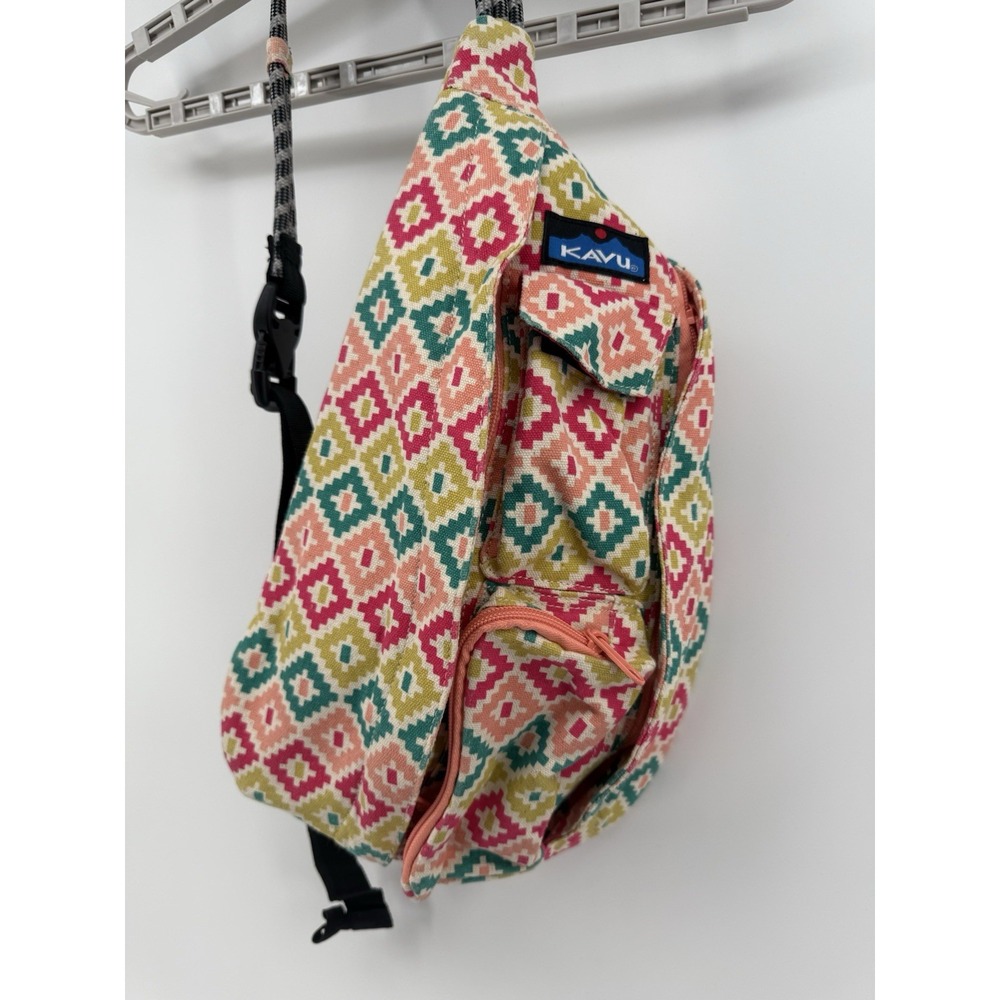 Kavu Mini Rope Sling Bag Aztec Pink Blue Purse‎ Backpack Pockets